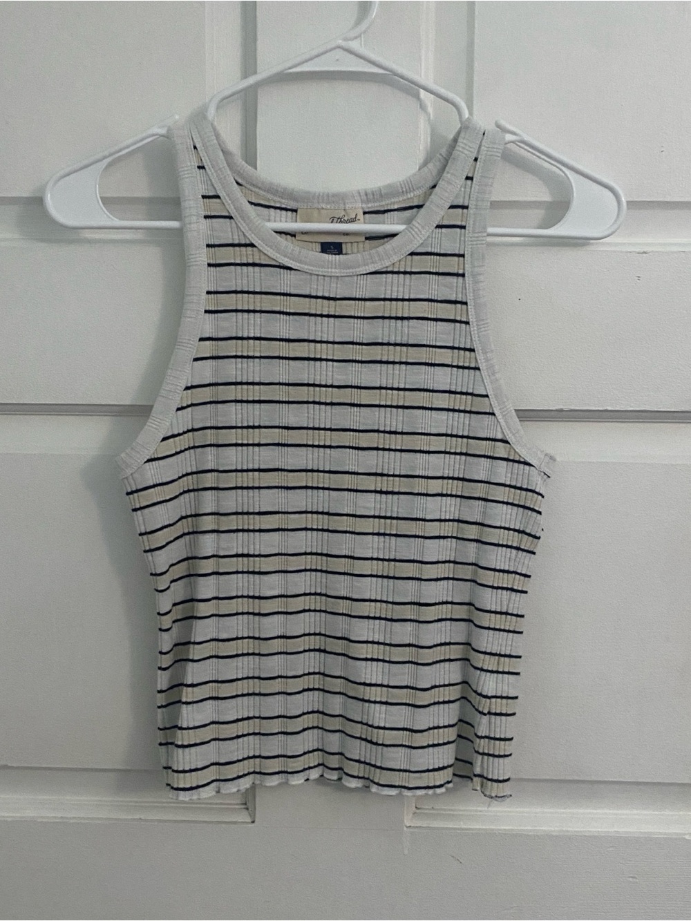 Universal Thread White Ribbed Tank with Black Stripes